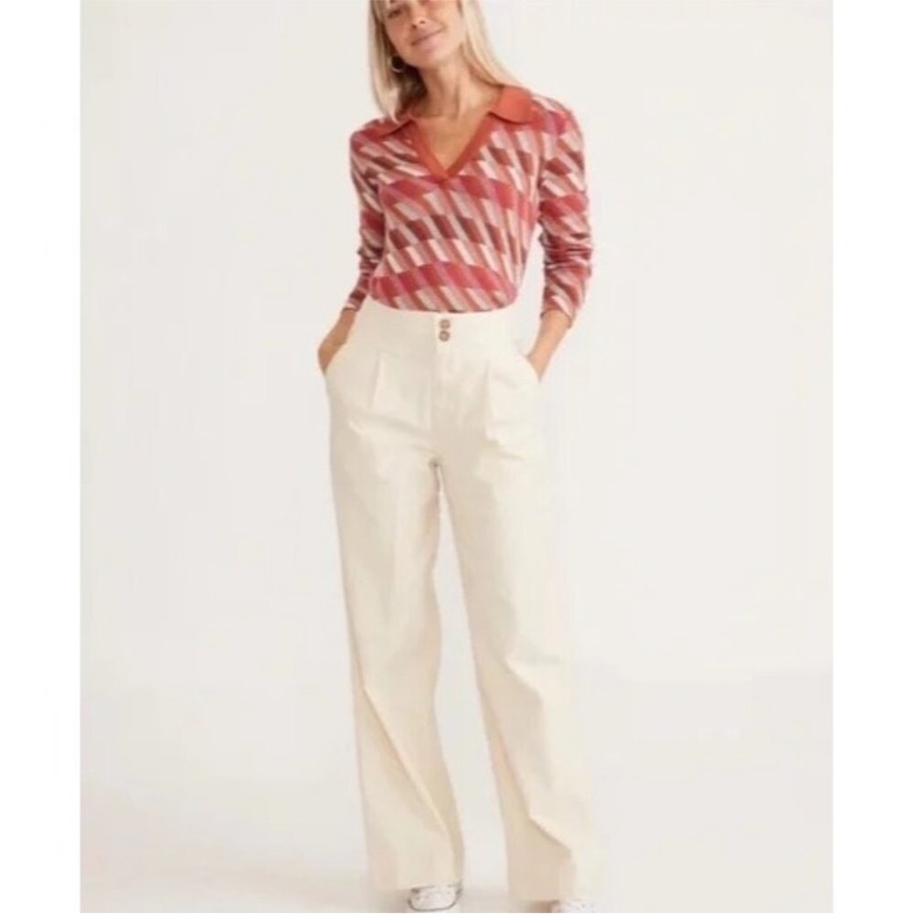 Marine Layer Cream Wide-Leg Trousers
